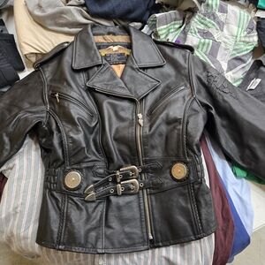 Harley-Davidson Black Leather Motorcycle Jacket with Belt